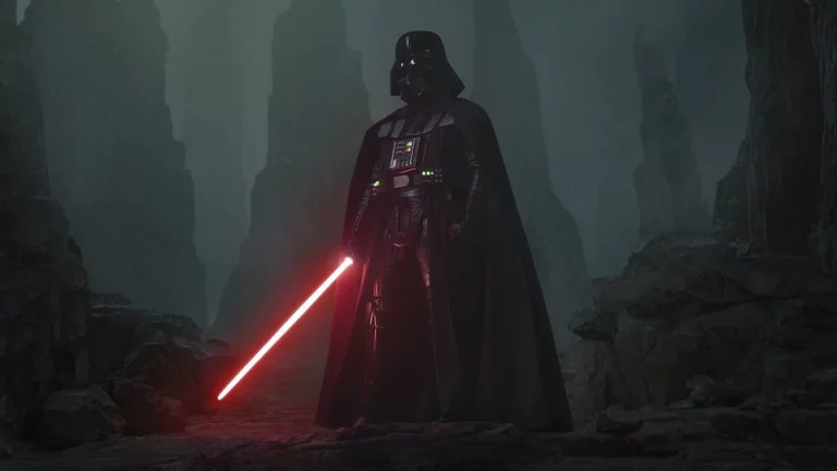 Darth Vader with his red lightsaber drawn during Obi-Wan Kenobi series