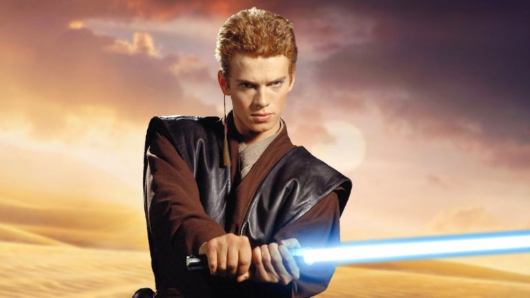 Anakin holding his first lightsaber in Attack of the Clones