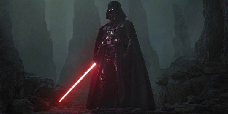 Lightsaber colours Darth Vader with his red lightsaber drawn during Obi-Wan Kenobi series