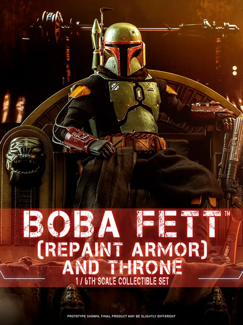 Boba Fett statues repainted armour on throne